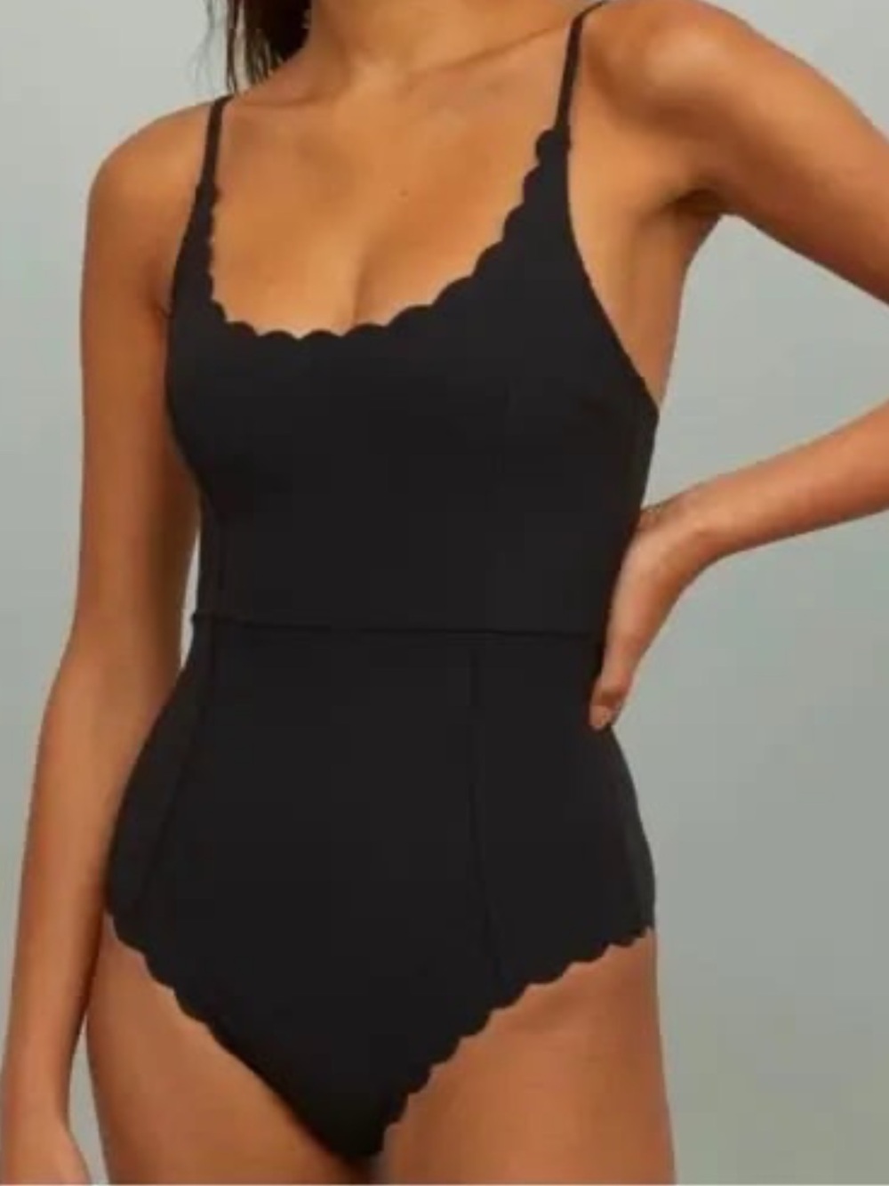 H&M Black Scalloped Edge One Piece Monokini Swimsuit Bathing Suit Size L Large
